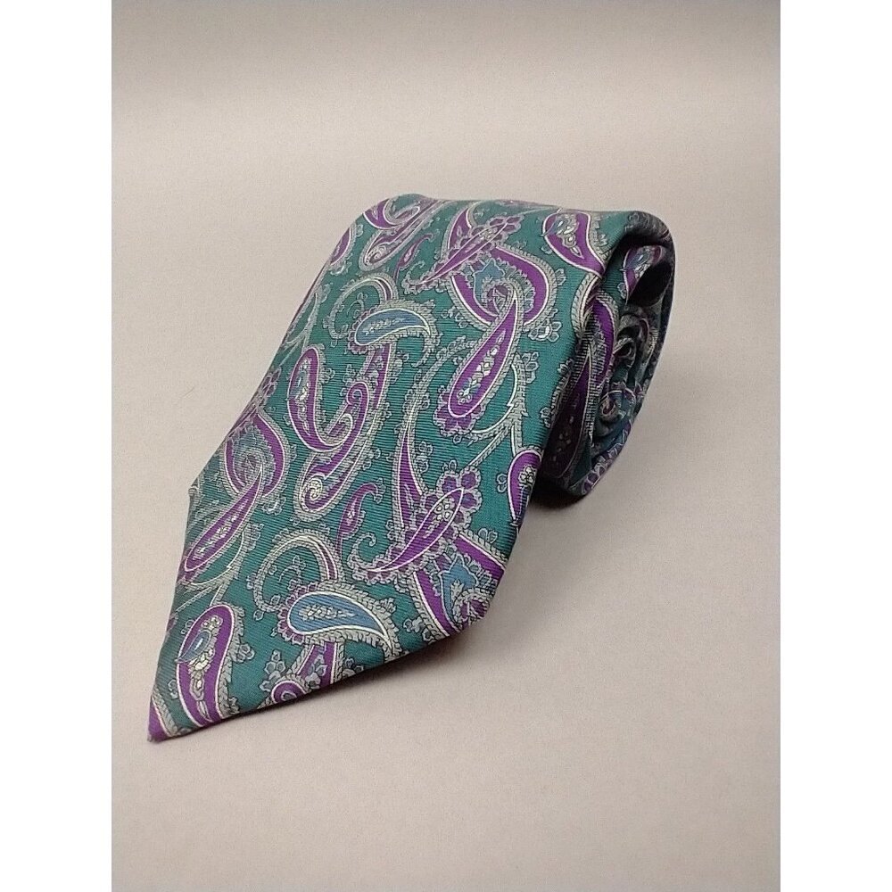 Vintage Bert Pulitzer Silk Paisley Tie‎ Men’s Necktie Purple Green USA Made